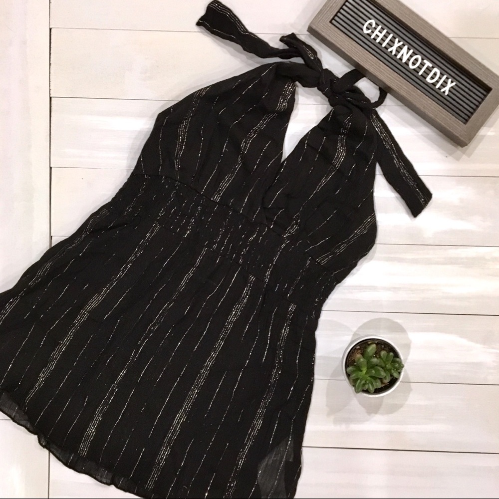 [beloved] • NWOT • Black and Silver Halter Top